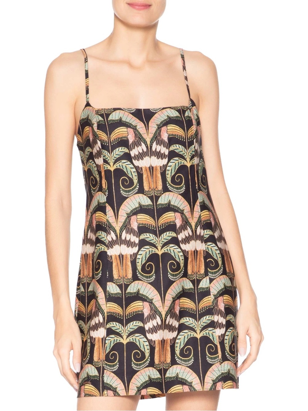 NWT FARM Rio Black Mini Dress with Toucan Tropical Print